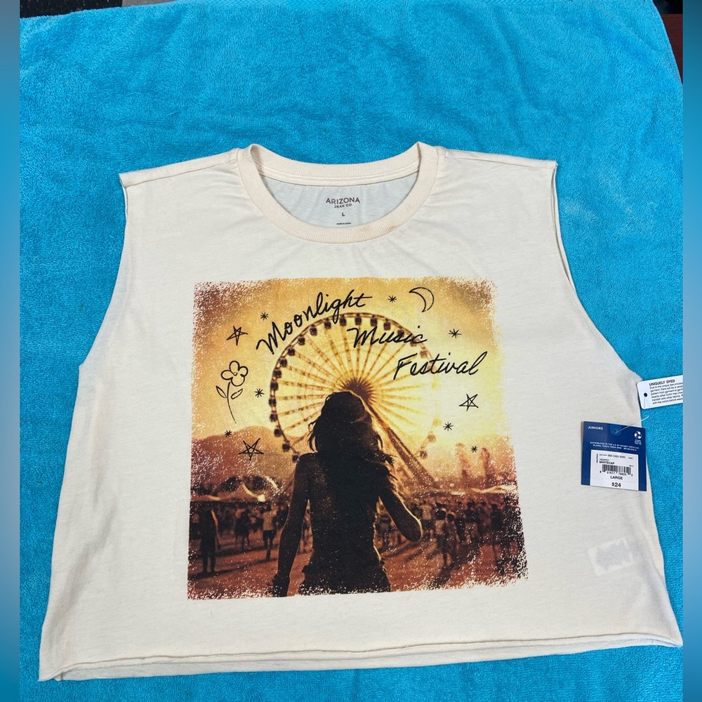 (V) Arizona Womens Crew Neck Sleeveless Muscle T-Shirt Juniors - Picture 3 of 6